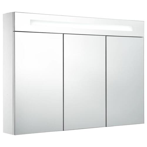 Badeværelsesskab med spejl + LED-lys 88x13x62 cm