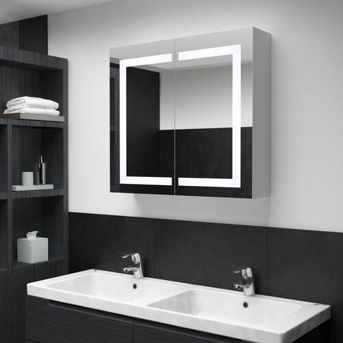 Badeværelsesskab med spejl + LED-lys 80x12,2x68 cm