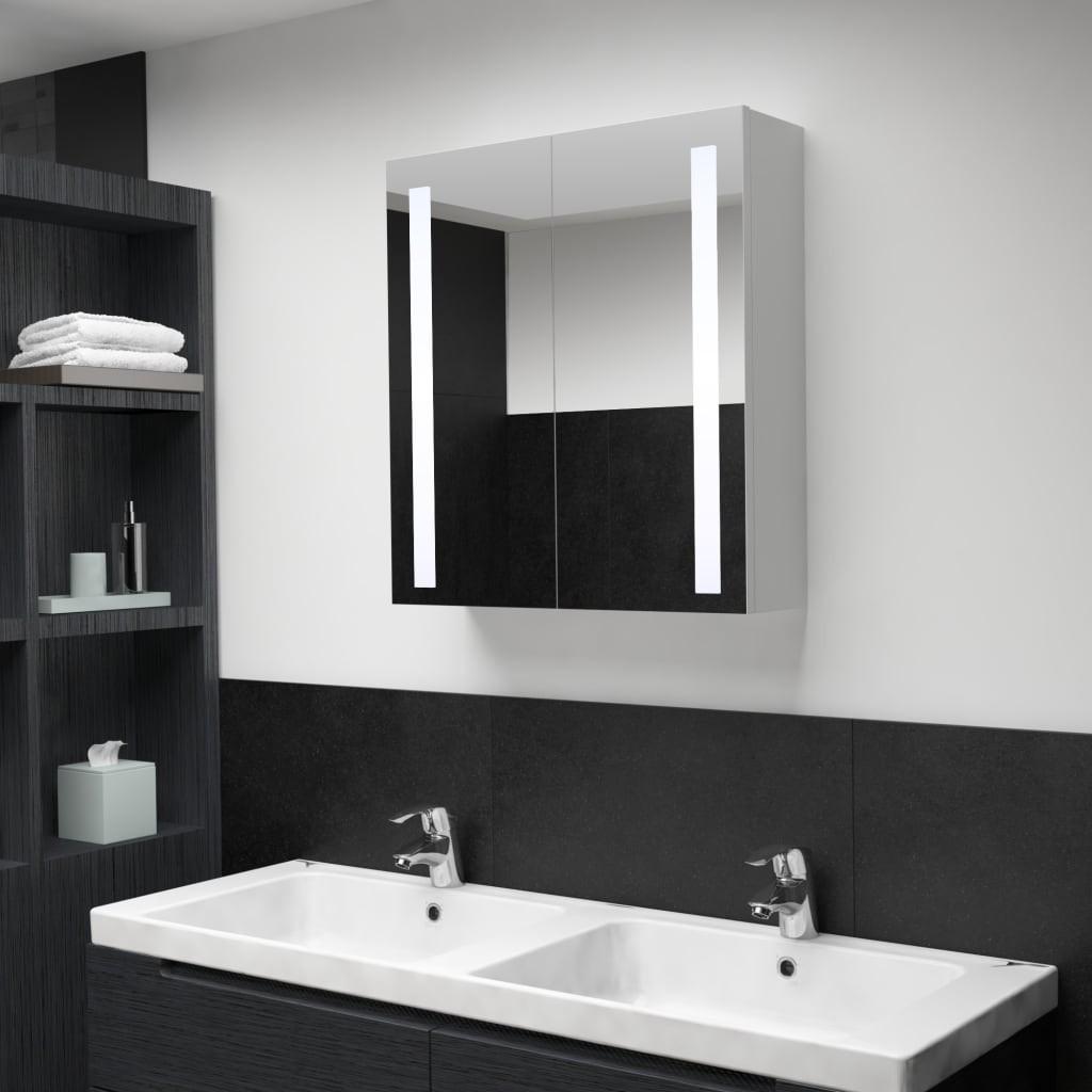 Badeværelsesskab med spejl + LED-lys 60x14x62 cm