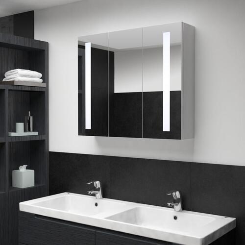 Badeværelsesskab med spejl LED 89 x 14 x 62 cm