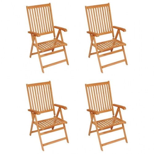 Havestole i teak med grå hynder - 4 stk., foldbare, 7 positioner