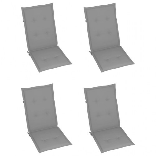 Havestole i teak med grå hynder - 4 stk., foldbare, 7 positioner