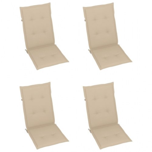 Havestole i massivt teaktræ med beige hynder - 4 stk. foldbare, 7 positioner