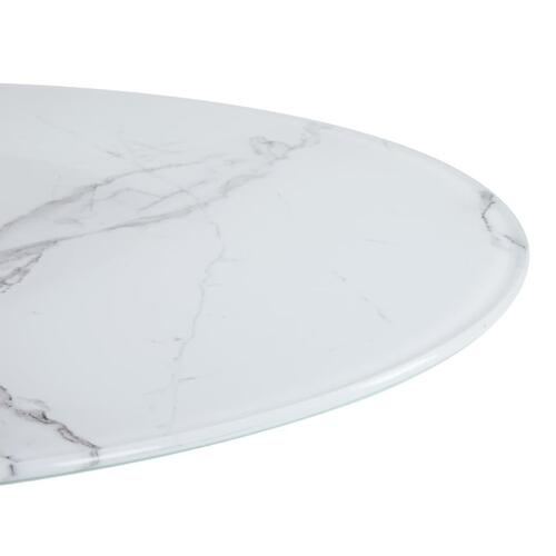Bordplade Ø90 cm glas med marmortekstur hvid