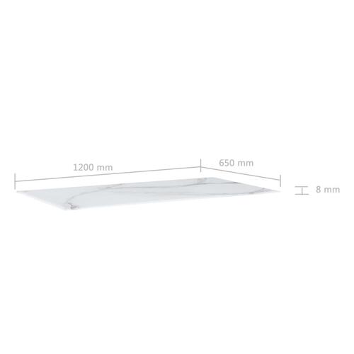 Bordplade 120 x 65 cm glas med marmortekstur rektangulær hvid