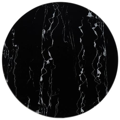 Bordplade Ø80 cm glas med marmortekstur sort