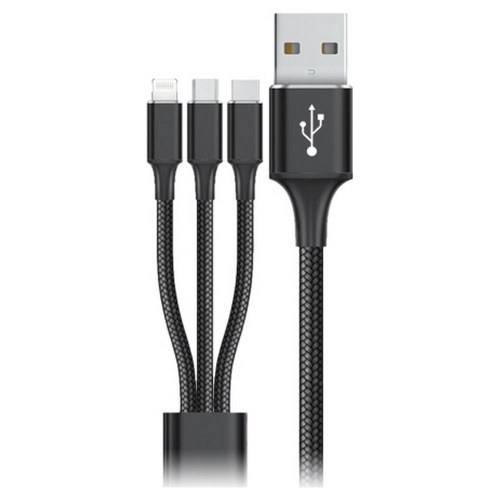Goms 3-i-1 USB-kabel - USB til Lightning, USB-C og Micro USB, sort 1,2 m