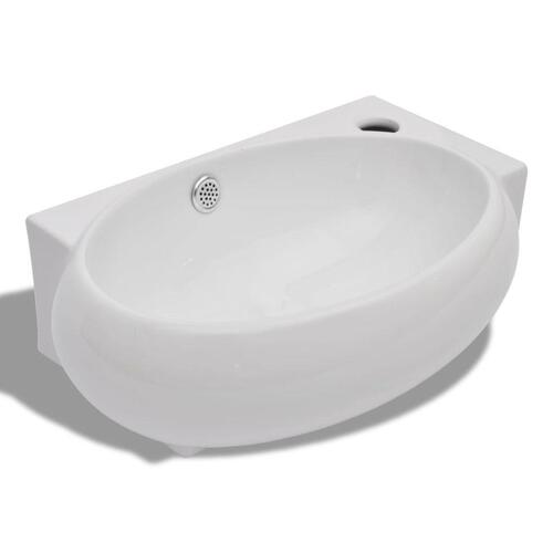 Hjørnehåndvask overløb/hanehul keramisk hvid