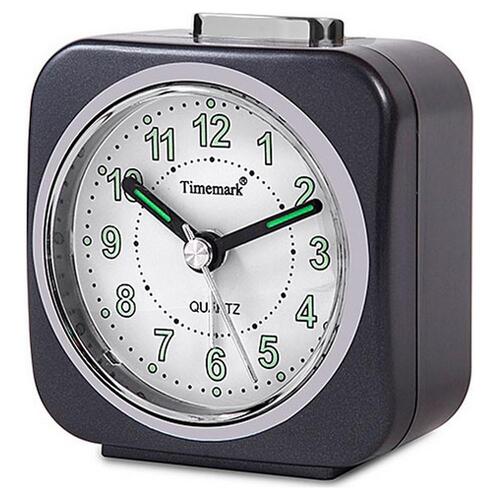Timemark analogt vækkeur - grå, stille med lyd og aftensprogram