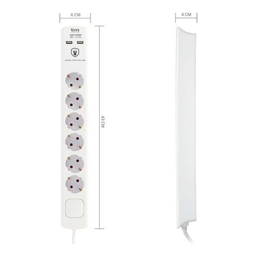 Stikdåse - 6 udtag med kontakt TM Electron 230 V