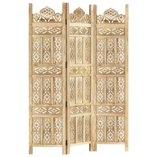 3-panels rumdeler håndskåret 120 x 165 cm massivt mangotræ
