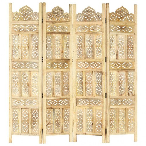 4-panels rumdeler - håndskåret i massivt mangotræ 160 × 165 cm