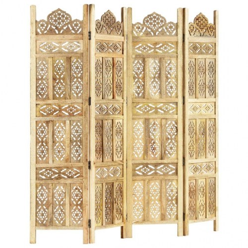 4-panels rumdeler - håndskåret i massivt mangotræ 160 × 165 cm