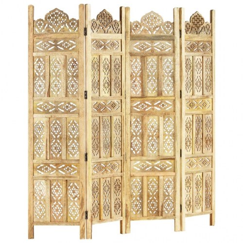 4-panels rumdeler - håndskåret i massivt mangotræ 160 × 165 cm