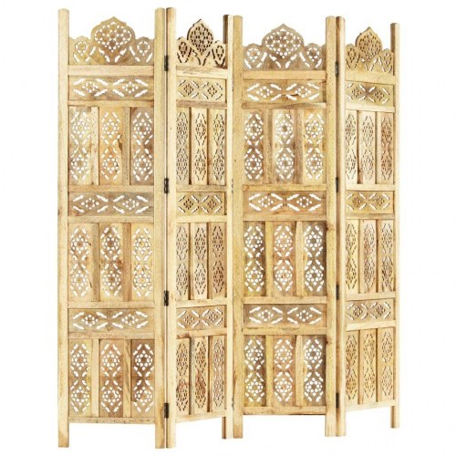 4-panels rumdeler - håndskåret i massivt mangotræ 160 × 165 cm