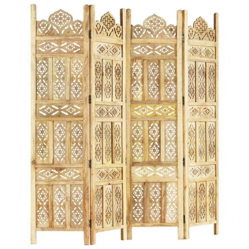 4-panels rumdeler - håndskåret i massivt mangotræ 160 × 165 cm