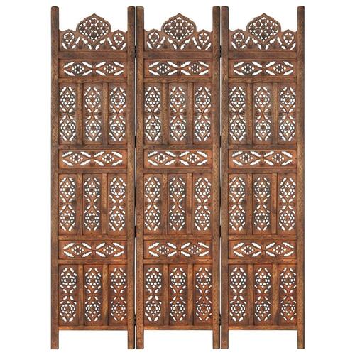 3-panels rumdeler håndskåret 120 x 165 cm massivt mangotræ brun