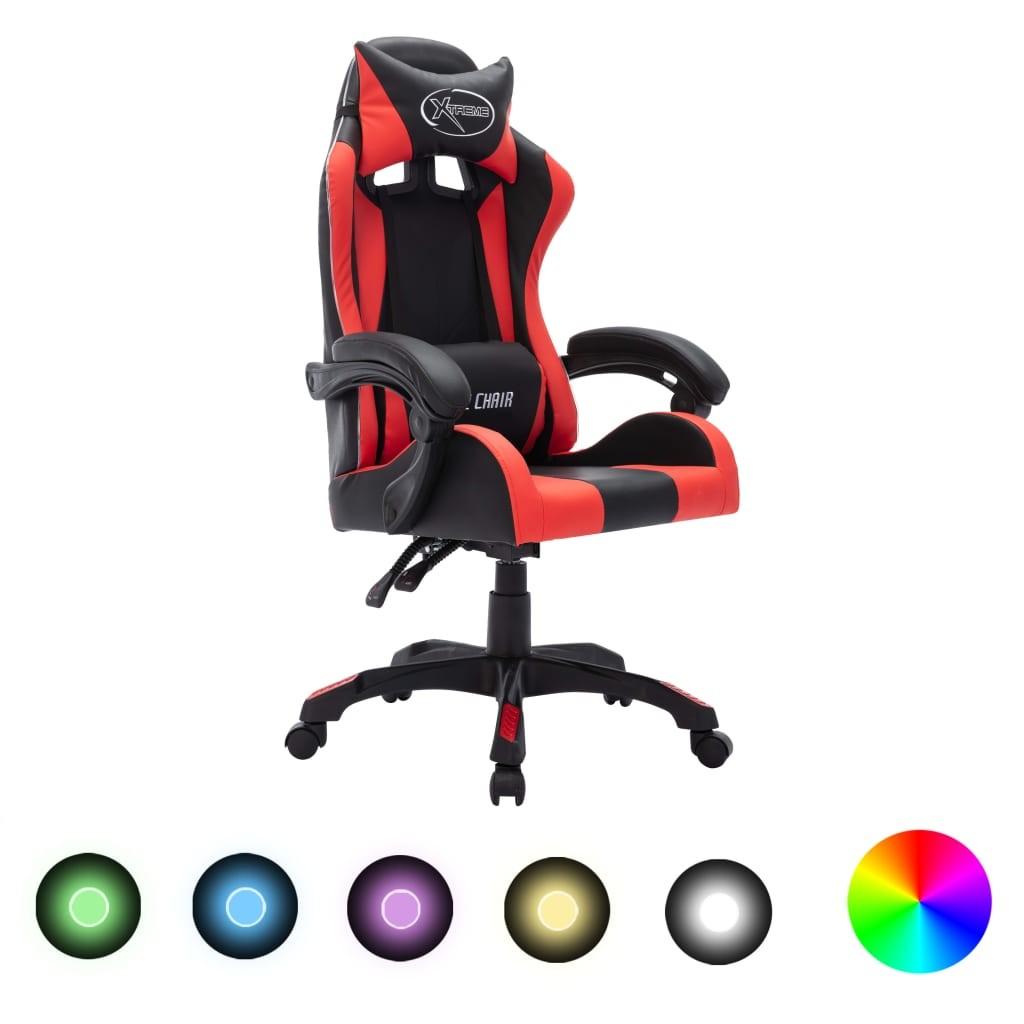 Gamingstol m. LED-lys RGB-farver kunstlæder rød og sort