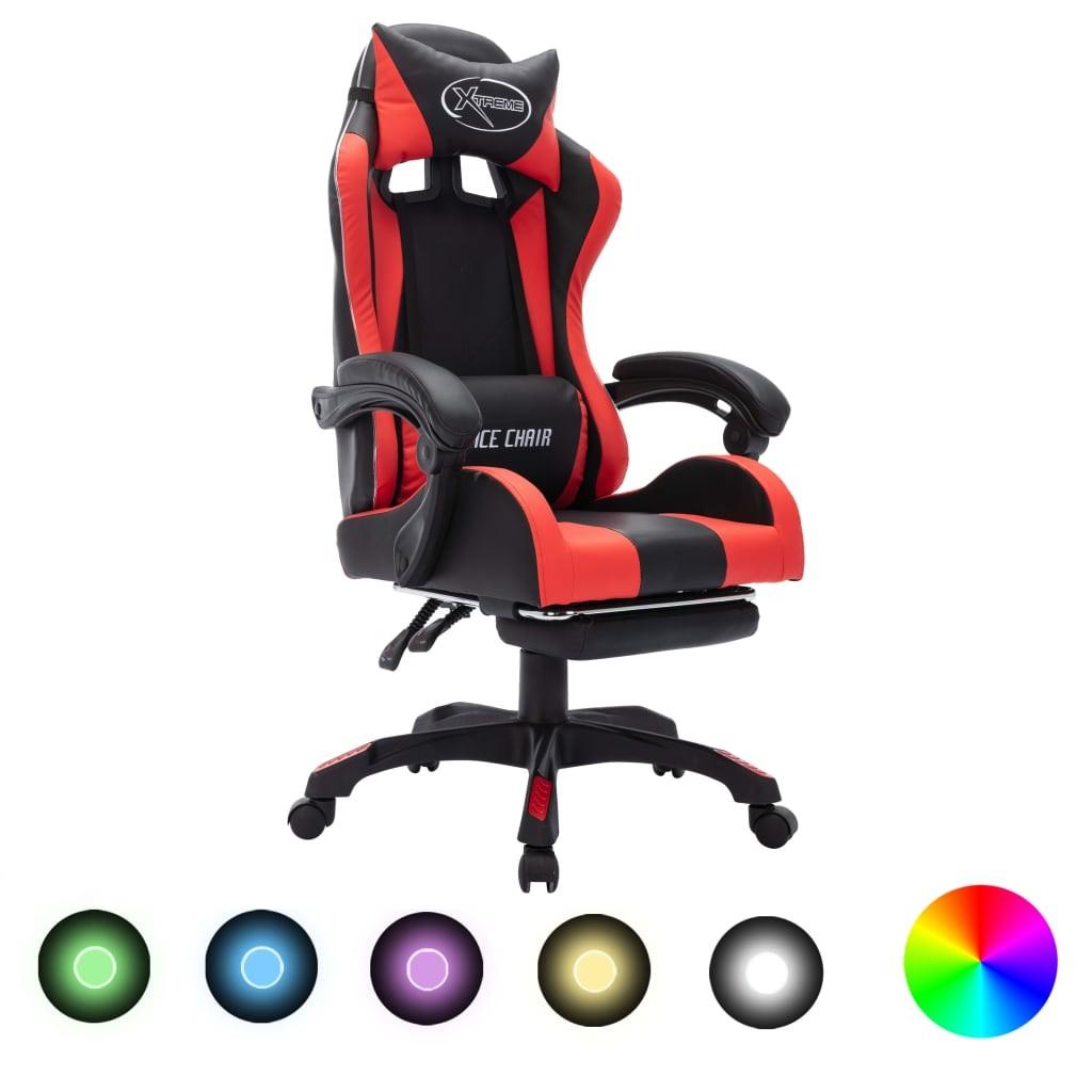 Gamingstol m. LED-lys RGB-farver kunstlæder rød og sort