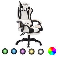 Gamingstol med LED-lys RGB-farver kunstlæder sort og hvid