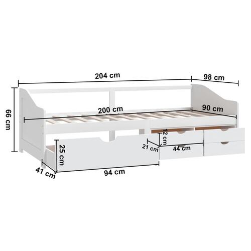 3-personers daybed med skuffer 90x200 cm massivt fyrretræ hvid