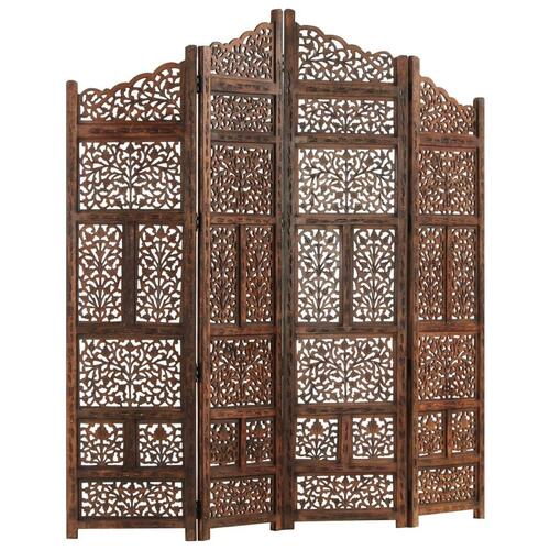 4-panels rumdeler håndskåret 160 x 165 cm massivt mangotræ brun