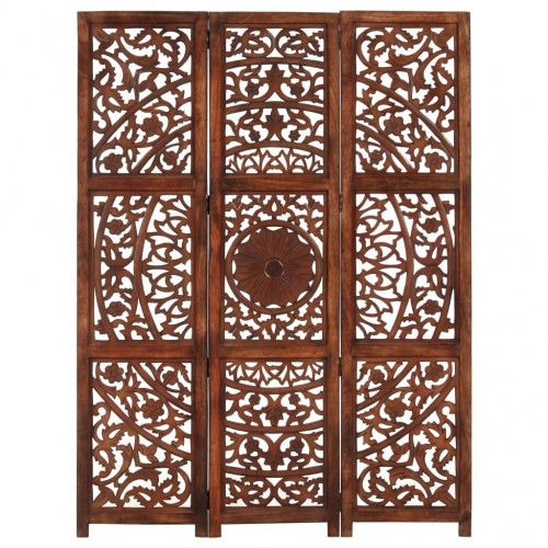 3-panels rumdeler håndskåret 120 x 165 cm massivt mangotræ brun