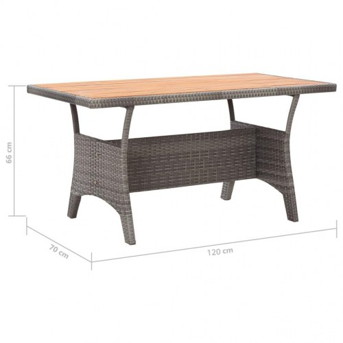 Havebord i polyrattan med akacietræsplade 120 × 70 × 66 cm - grå