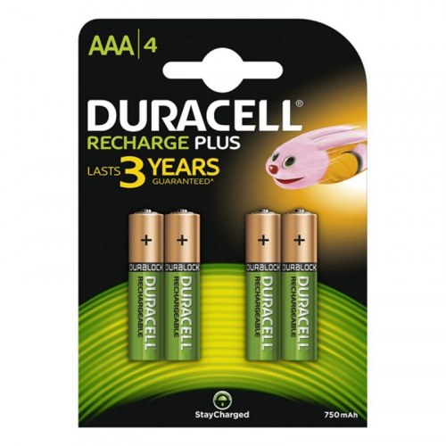 Duracell genopladelige AAA batterier 750 mAh - 4 stk.