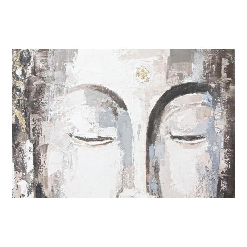 Lærredsmaleri i fyrretræ - Buddha, grå, 100 × 100 cm (sæt af 2)