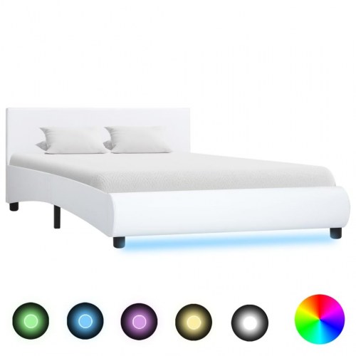Sengestel med LED 120x200 cm kunstlæder hvid