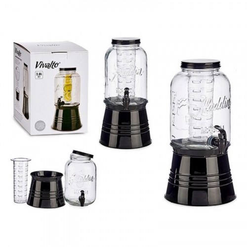 Vivalto glaskande med køler og tappehane - 3,8 l, sort/gennemsigtig