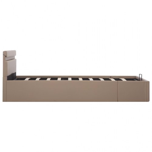 Hydraulisk opbevaringsseng med LED 140×200 cm - kunstlæder, cappuccino