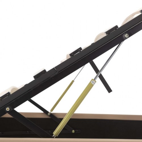 Hydraulisk opbevaringsseng med LED 140×200 cm - kunstlæder, cappuccino