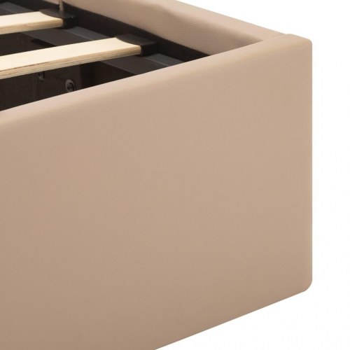 Hydraulisk opbevaringsseng med LED 140×200 cm - kunstlæder, cappuccino