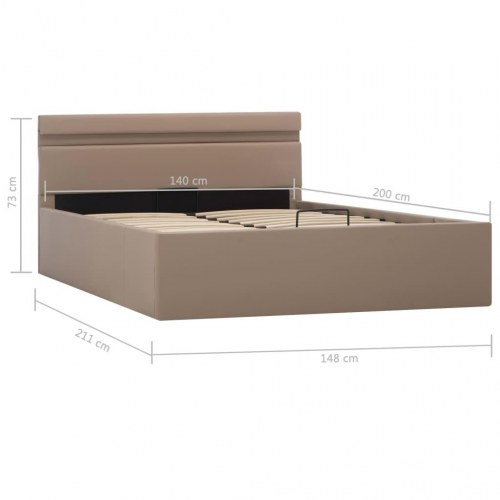 Hydraulisk opbevaringsseng med LED 140×200 cm - kunstlæder, cappuccino