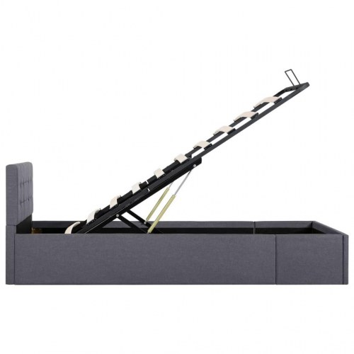 Hydraulisk opbevaringsseng 100 × 200 cm - stof, mørkegrå