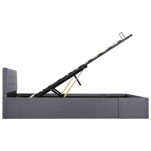 Hydraulisk opbevaringsseng 140 × 200 cm - stof, mørkegrå