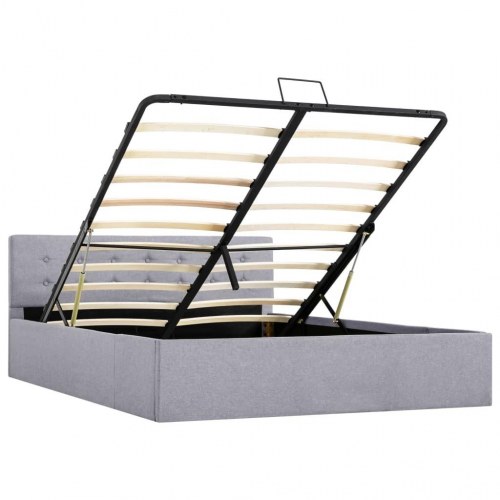 Hydraulisk opbevaringsseng 140 x 200 stof lysegrå