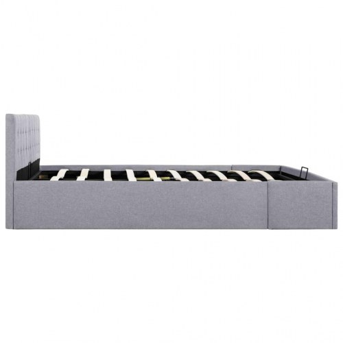Hydraulisk opbevaringsseng 180 × 200 cm - stof, lysegrå