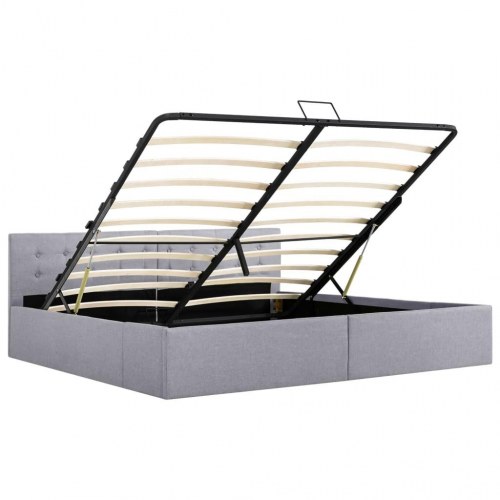 Hydraulisk opbevaringsseng 180 × 200 cm - stof, lysegrå