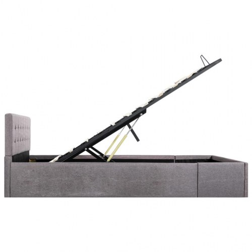 Hydraulisk opbevaringsseng 140 x 200 cm - stof, gråbrun