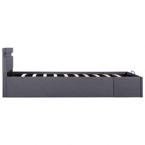 Hydraulisk opbevaringsseng med LED - 90 × 200 cm, stof, mørkegrå