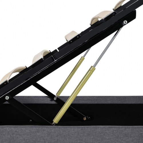 Hydraulisk opbevaringsseng med LED - 90 × 200 cm, stof, mørkegrå