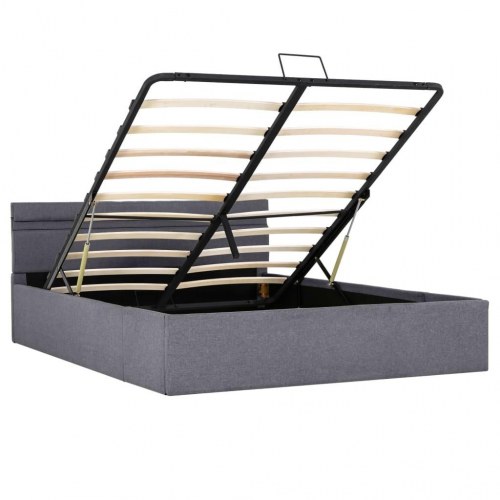 Hydraulisk opbevaringsseng med LED 120×200 cm - stof, mørkegrå