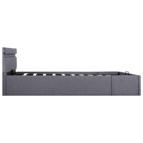 Hydraulisk opbevaringsseng med LED i stof - 140 × 200 cm, mørkegrå