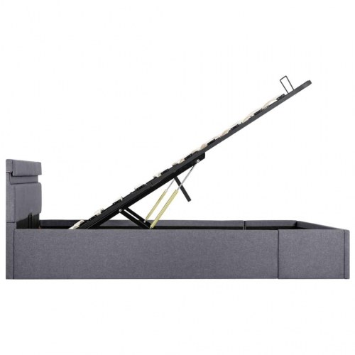 Hydraulisk opbevaringsseng med LED i stof - 140 × 200 cm, mørkegrå