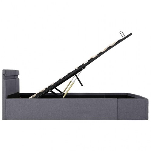 Hydraulisk opbevaringsseng med LED - 160×200 cm, stof, mørkegrå