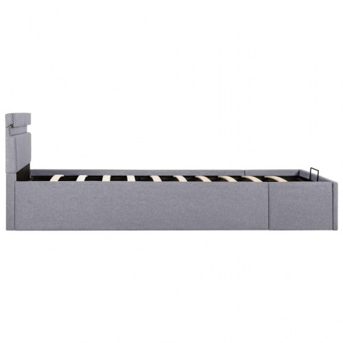 Hydraulisk opbevaringsseng med LED - 100x200 cm, stof, lysegrå