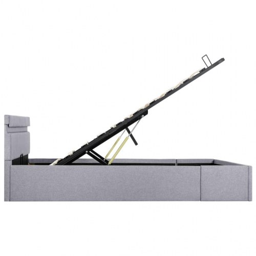 Hydraulisk opbevaringsseng med LED - 120×200 cm, stof, lysegrå